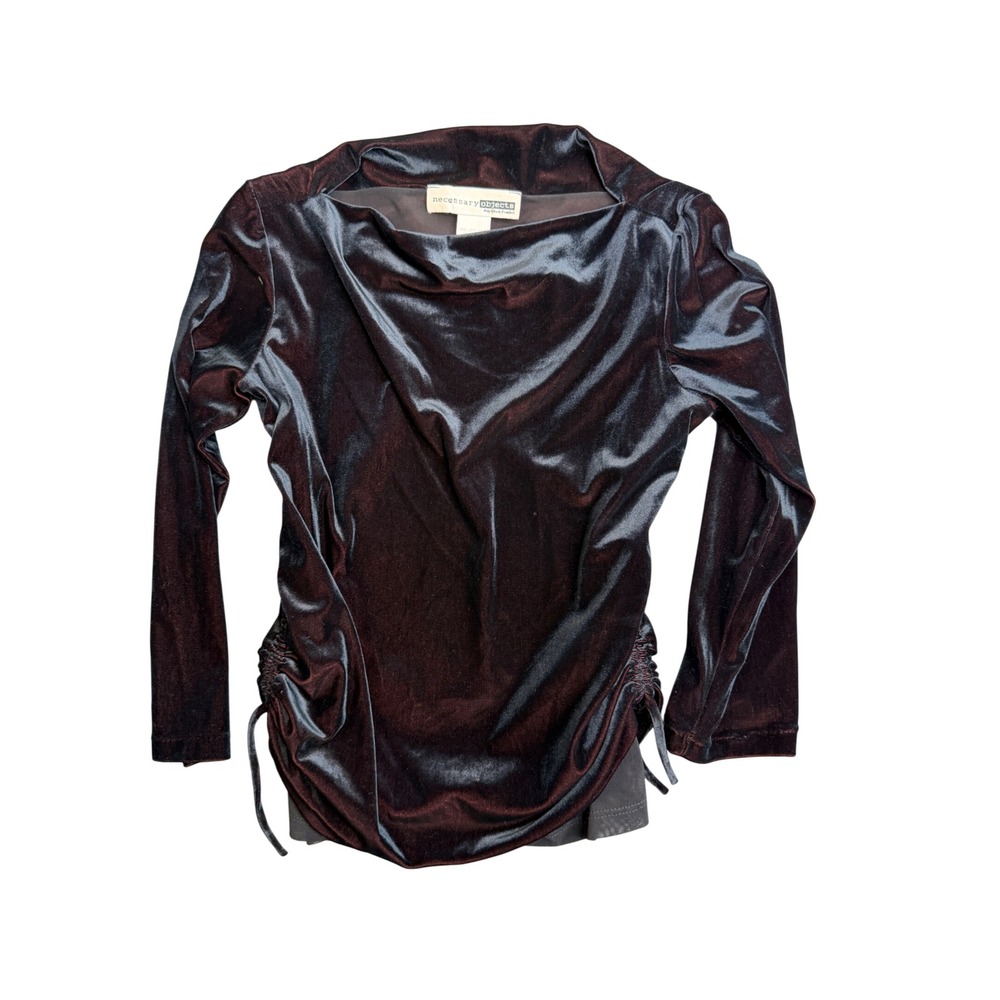 Vintage 90s Y2K Necessary Objects Top M Burgundy Liquid Velvet Ruched Goth Vamp